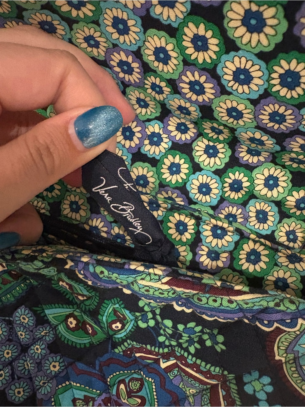 Vera Bradley Quilted Paisley Shoulder Bag in Teal, Navy & Green - Picture 9 of 10